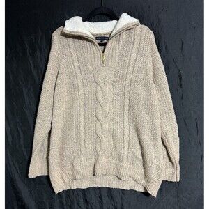 Adrienne Vittadini Turtleneck 3/4 Zip Comfy Beige Sweater Womens XXL EUC